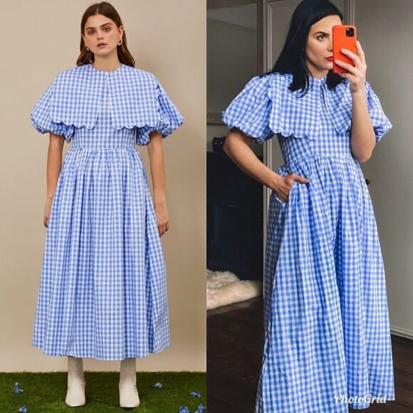 Sister Jane Dresses & Skirts - Sister Jane Giggle Plaid Gingham Puff Sleeved midi Dress (collar not included)
